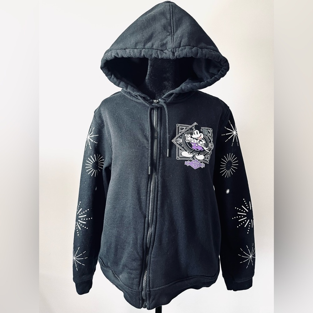 Disney 100 Anniversary Mickey Mouse Women Black Embroidered Hoodie Jacket Size L